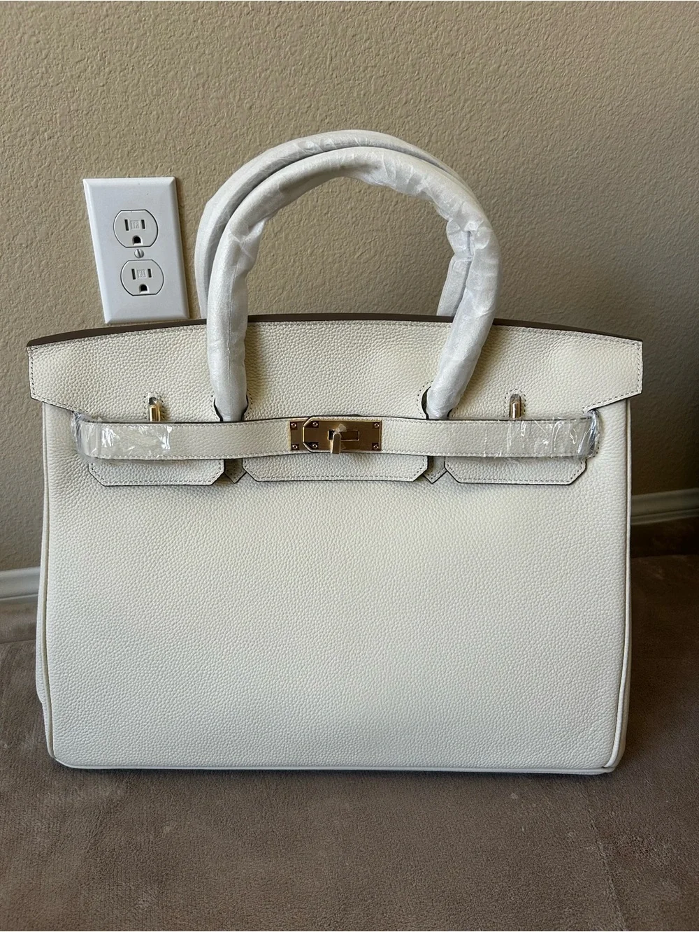 40cm XXL Cream White Top Handle Leather Satchel